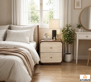 Modern Dark Walnut <strong>Bedside</strong> <strong>Table</strong> with <strong>Yellow</strong> Travertine Top Luxury Nightstand for Bedroom Minimalist Wooden Storage Furniture - Product Image 3