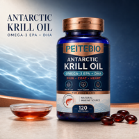 Huile de Krill Antarktique PEITEBIO en gélules pour chiens et chats avec Oméga 3 EPA DHA, source marine naturelle, soutien pour la peau, le pelage et le cœur, 120 gélules