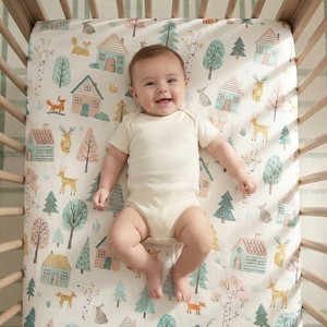 Drap de lit bébé en coton biologique GOTS, imprimé animal, doux, respirant, drap-housse pour matelas, drap de lit bébé pour la literie de la chambre d'enfant - Product Image 2