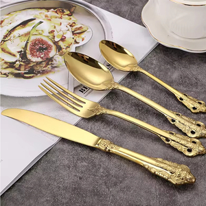 Wholesale Reusable Custom Luxury Wedding Spoon Fork Stainless Steel Golden Cutlery Flatware <b>Sets</b> - Product Image 6