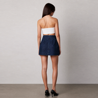 Jupe Courte Plissée en Jean Taille Haute pour Femme, Plis Frontaux, Coupe Évasée, Bleu Foncé, Jupe en Jean Décontractée pour le Bureau