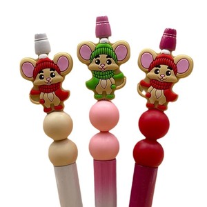Perles de dentition en silicone, forme animale de dessin animé, motif rat avec écharpe rouge et verte, pour bébé 0-12 mois, Printemps 2024, Origine Zhongshan - Product Image 5