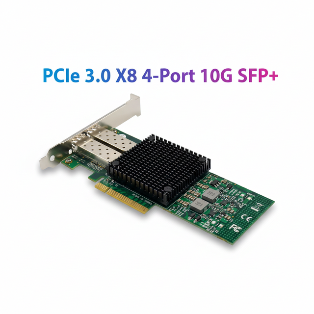 PCIe 3.0 X8 4-Port 10G SFP+ Fiber Optic External Server Network Card in Stock