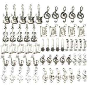 Breloques en argent vieilli en forme d'instruments de musique pour la création de bijoux DIY, pendentifs de style rétro artistique - Product Image 5