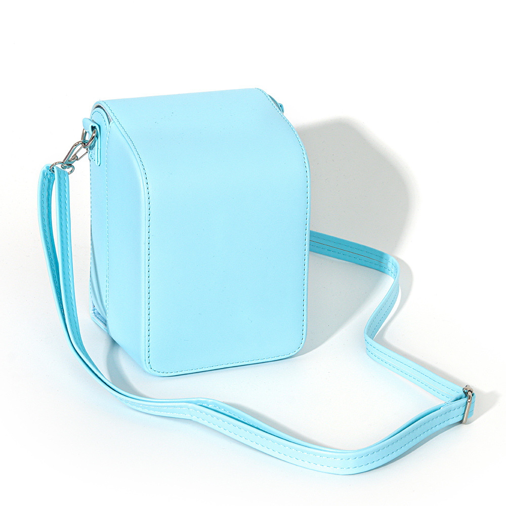 sac pour appareil photo en cuir bleu + sangle en boucle noire