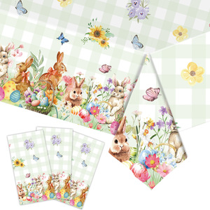 Easter Egg Decorations Carton Bunny-Themed Disposable Tableware Rectangular <strong>Plastic</strong> <strong>Table</strong> <strong>Clothes</strong> for Jungle Party Supplies - Product Image 3