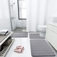 Tapis de bain antibactérien 3 pièces en mousse à mémoire de forme rayée, absorbant l'eau, résistant aux basses températures, 1,4 cm d'épaisseur, pour usage domestique et hôtelier