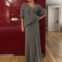 Ensemble de vêtements d'automne tricotés 2 pièces, coupe ample, col en V, robe pull-over, jupe, pull d'hiver respirant