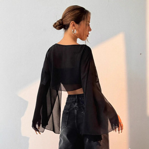 Sciarpa Nera Protettiva Solare da Donna, Cardigan <span class=keywords><strong>Bolero</strong></span> Sexy Traforato - Product Image 3