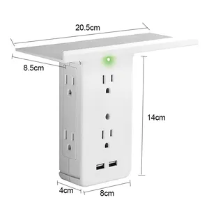 Chuyển Đổi Ổ Cắm Giá Ổ Cắm Kệ 6 Ổ Cắm Điện Extender 2 USB Sạc Cổng Có Thể Tháo Rời Được Xây Dựng Trong Kệ