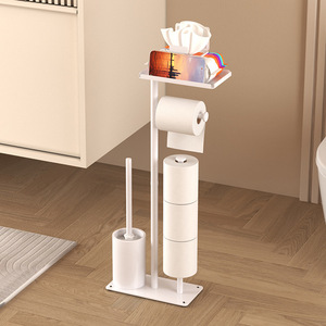 <span class=keywords><strong>Support</strong></span> de <span class=keywords><strong>papier</strong></span> <span class=keywords><strong>toilette</strong></span> multifonctionnel sur pied en acier au carbone avec brosse WC et étagère de rangement pour salle de bain – Vente en gros - Product Image 4