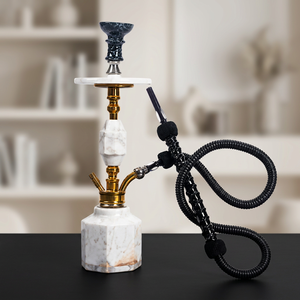 Luxury White Marble Hookah Brass Gold Shisha Water Pipe Wholesale Supplier Luxury Marble Hookah Shisha Set with Brass Metal Stem - Product Image 6