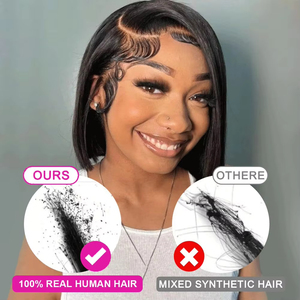 Perruque Bob Courte Droite HD en <span class=keywords><strong>Cheveux</strong></span> Humains, Dentelle Transparente 13x4, Densité 200%, Perruque Frontale Pré-Pluckée en <span class=keywords><strong>Cheveux</strong></span> Humains - Product Image 5
