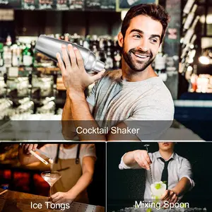 Cocktail Set QZQ Professional Barware Tools Wooden Stand Travel Gift Stainless Steel Bartender Kit Bar Accessories Jigger Cocktail Shaker Set