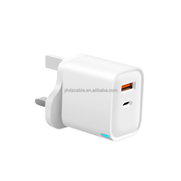 Colokan US EU UK 20W USB C QC3.0 Pengisi Daya Cepat Dual Port Warna Pink untuk Perjalanan, Cocok untuk iPhone, Samsung, Galaxy, Pixel, dan AirPods