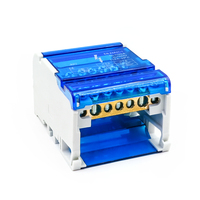 Bloque de terminales aislado modular unipolar WDH 407 para montaje en panel con barra colectora de tornillo, 500V/125A, para riel DIN, de distribución de energía.