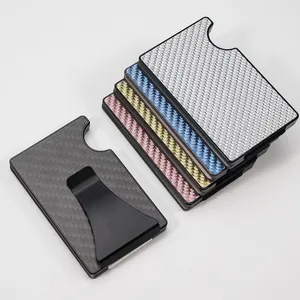 Ultra Thin Carbon Fiber Stainless Steel Card Holder Tarjeteros De Aluminio Rfid Front Pocket Men Wallet With Money Clip