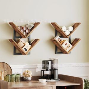 Wooden <b>Wall</b> <b>Mounted</b> <b>Shelf</b> 2 Tier Polygon Shape Durable Storage Rack For Home Decor - Product Image 1