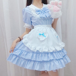 Costume Lolita Carino, Abito Blu e Bianco con Fiocco e Decorazioni in Pizzo, <span class=keywords><strong>Outfit</strong></span> in Poliestere Stile Cameriera per Donne, per Feste ed Eventi - Product Image 2