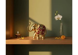 Pure 24K Gold Plated Handmade <b>Elephant</b> Idol Home <b>Decor</b> Statue Good Luck Prosperity Miniature Animal Showpiece Office Wedding - Product Image 6
