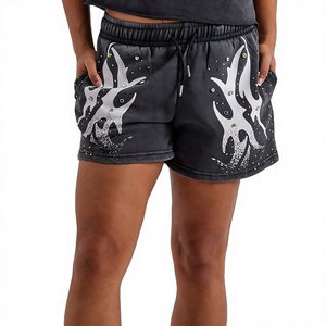 Shorts d'entraînement pour femmes en polaire respirant avec cordon de serrage, ornés de strass, de haute qualité et les plus vendus, en promotion - Product Image 1