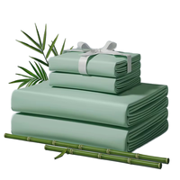 Parure de draps 4 pièces en bambou 100% personnalisée 300TC, couleur unie simple, draps-housses et draps plats taille Queen, toutes saisons