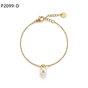 Amy Amy Pearl <b>Bracelet</b> 925 Silver Faux Pearl Round White Chain Link Minimalist Women's Everyday Wear - Product Image 2