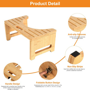 Tabouret de toilette pliable en bois de bambou, hauteur réglable, portable, gain de place, design minimaliste - Product Image 3