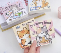 Carnet de dessin mini carré mignon 2026, 80 feuilles, motif chat de dessin animé, bloc-notes de poche portable pour enfants, idéal comme cadeau pour étudiants