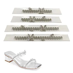 Pola baru buatan tangan staples air berlian atas sandal hak tinggi transparan kaca berlian bahan sepatu khusus