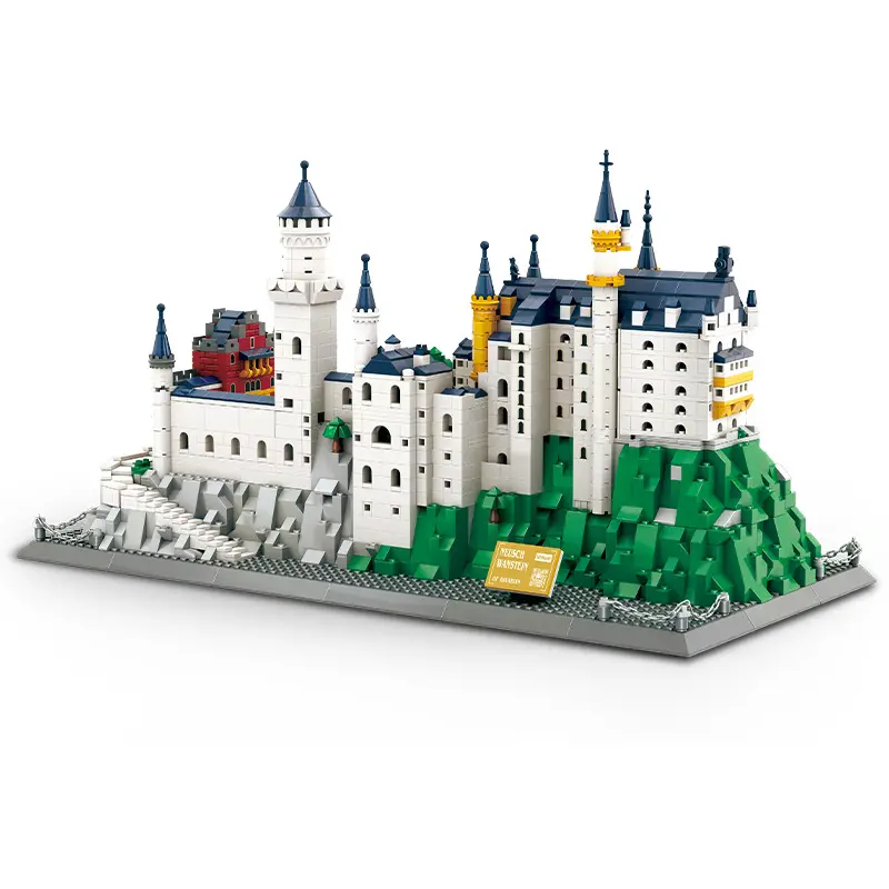 Punto di riferimento mondiale costruzione castello Neuschwanstein blocchi da costruzione piccole particelle assemblate modello giocattolo per bambini