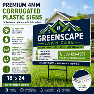 Premium 4mm Corrugated <b>Plastic</b> Signs | UV Resistant Waterproof Yard Signs | Custom Double Sided Lawn Signs with Durable H-Stakes - Product Image 1