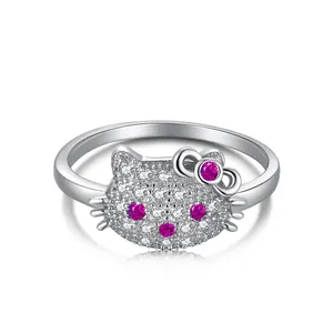 Dylam In Stock No Moq 925 Sterling Silver 5A Cubic Zircon Small Size Hello Kitty Cat Size 1-3 Daily Wear Baby Rings