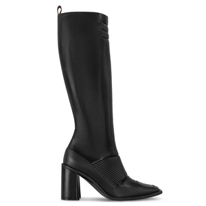 Bottines classiques à talons hauts et épais, coutures sur le devant, fermeture éclair latérale, chaussures pour femmes, bout carré, bottes hautes jusqu'au genou - Product Image 5