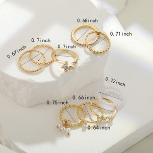 Juego de 9 Anillos de Mariposa con Pedrería de Diseño Nuevo para Mujer, Anillo de Dedo Vintage con Imitación de Perla - Product Image 4