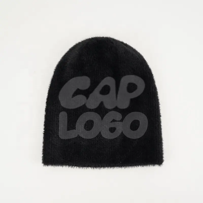 Personalizzato con Logo berretti All Over Print Designer Unisex acrilico di alta qualità furry Knit Jacquard Mohair Beanie Hats
