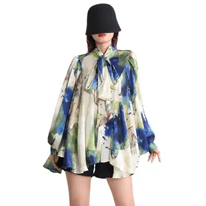 Женская Свободная блузка TWOTWINSTYLE, плиссированная блузка с бантом на воротнике и цветными блоками, новинка 2022