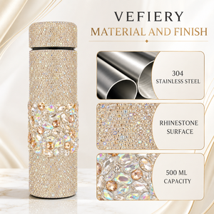 Bouteille d'eau isotherme cylindrique en acier inoxydable avec strass, couvercle entièrement orné de strass, bande décorative en pierres précieuses, pour usage quotidien féminin - Product Image 4