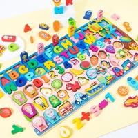 Papan Kayu Tiga Dimensi Multifungsi Puzzle Anak Edukasi Dini Mencocokkan Ikan Mainan Kognitif Digital untuk Anak-anak