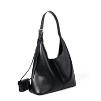 Sac demi-lune noir souple en cuir PU, sac à bandoulière avec mini pochette amovible – Vente directe