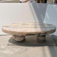 Table basse ovale de luxe en onyx rose avec base à double cylindre, table à thé en marbre poli à la main pour villa, salon, maison