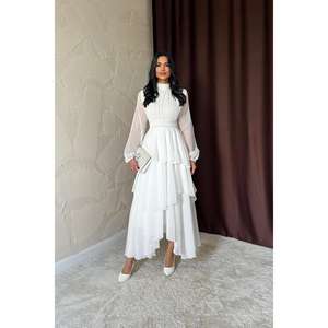 Robe de soirée blanche en gros avec détail de taille complexe - Product Image 5