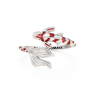 Anillo de aleación con diseño de pez Koi de Pomark, esmaltado en rojo y blanco, unisex, lindo, para uso diario, regalo, joyería - Product Image 1