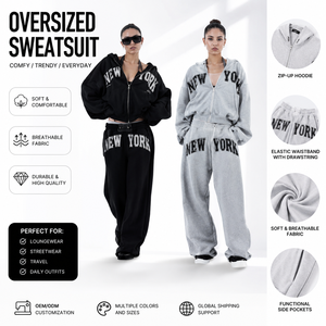 Conjunto de chándal de punto personalizado para invierno, precio de fábrica, sudadera con capucha extragrande con cremallera, pantalones de pierna recta, informal para <span class=keywords><strong>mujer</strong></span>, ecológico y holgado. - Product Image 1