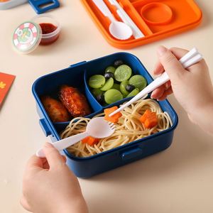 Children Students Office Workers Creative Cartoon Food-Grade PP Double Layer Compartment <b>Lunch</b> <b>Box</b> With Fork & Spoon Lid - Product Image 5