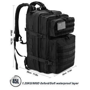 Sac à dos tactique unisexe 900D Oxford 45L, sac d'assaut 3 jours, grand sac à dos avec système Molle, fermeture éclair résistante à l'eau - Product Image 3