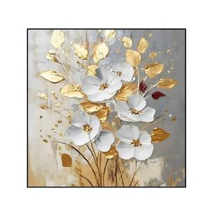 Peinture à l'huile sur toile florale moderne Art Déco dorée, nature morte, peinte à la main, pour salon, support acrylique - Product Image 1