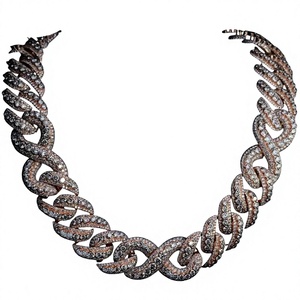 Premium Quality Rose Gold Plated Moissanite <b>Statement</b> <b>Necklace</b> Pave Setting Link Chain Women's Luxury Party Jewelry From India - Product Image 1
