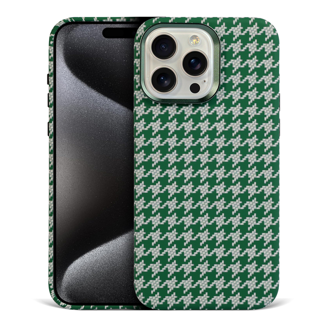 Custom Luxury Vintage Houndstooth Pattern Pu Leather for iphone 16 15 14 Metal Frame Magnetic Cell Phone case with Metal Buttons