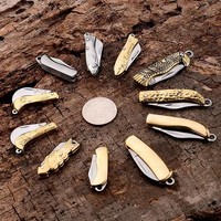 Mini couteau pliant de 5 cm, pendentif en laiton et bois, porte-clés, lame petite et tranchante, portable, à suspendre, pour le camping en plein air, couteau à déballer
